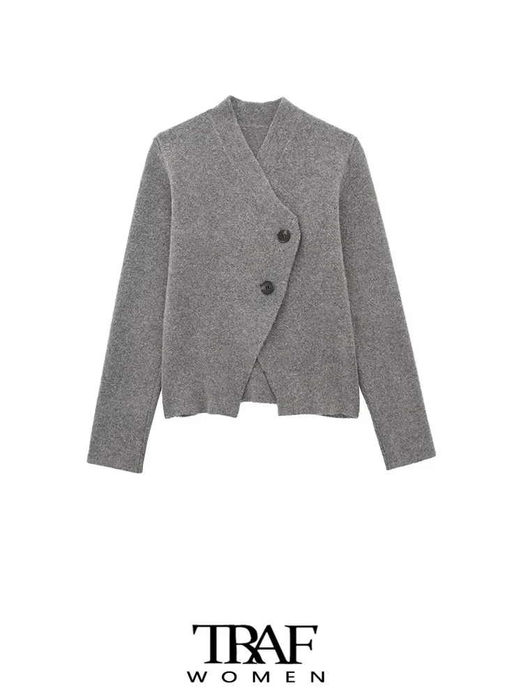 

TRAF-Women's Wrap Knit Cardigan, Long Sleeve Sweater With Front Button, Female Outerwear, Chic Tops,Fashion