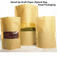 10pcslot paper zipper food bags stand upright kraft paper ziplock bag with transparent window resealable coffee bean packaging