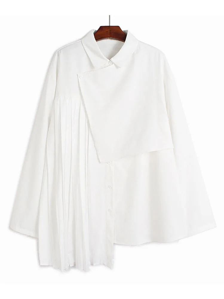 [EAM] Женская Черная Асимметричная плиссированная блуза большого размера новая