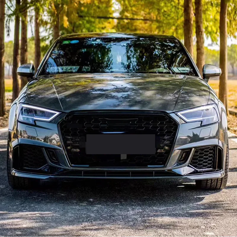 Фото Передний бампер для Audi A3 S3 8V.5 Sedan в стиле RS3, 2017-2019, с глянцевой черной решеткой, доставка FedEx. №3