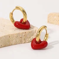 yw gairu fashion titanium steel 14k gold plated hoop earrings summer boho red resin heart woman special jewelry hypoallergenic