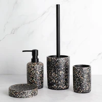 bathroom accessories sets black terrazzo resin toothbrush holder soap dispenser pump bottle toothpaste dispenser soap dish