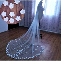 real shot 3d bridal veil cathedral single layer flower pearl 3 meters with hair comb 2022 new wedding accessories veil