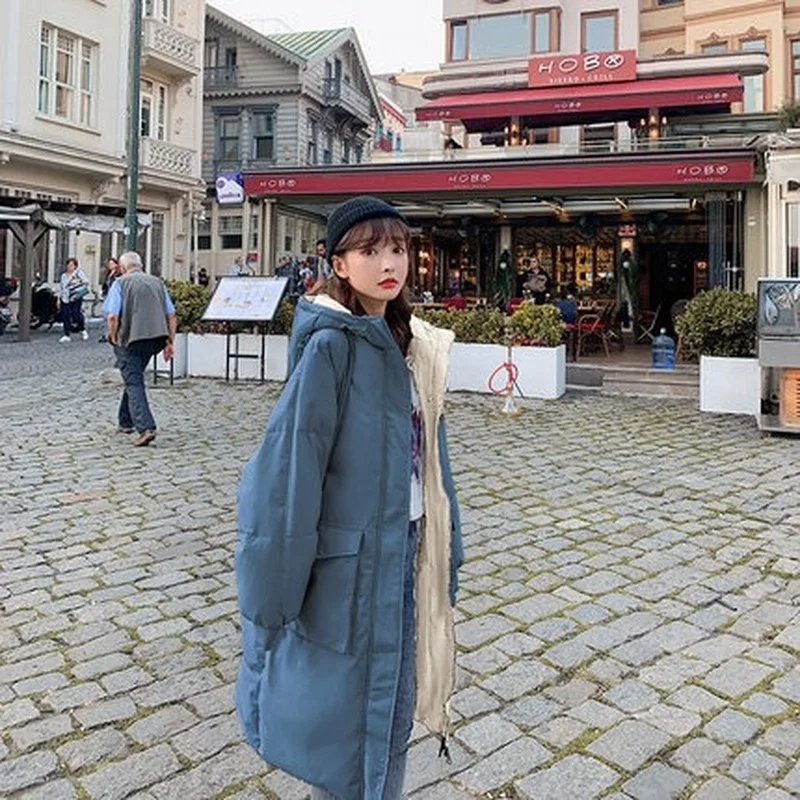 Female Solid Color Casual Down Jacket Winter Loose Long Coats Women Quality Thick Warm Cotton Jackets Casual Parkas Overcoat Ins