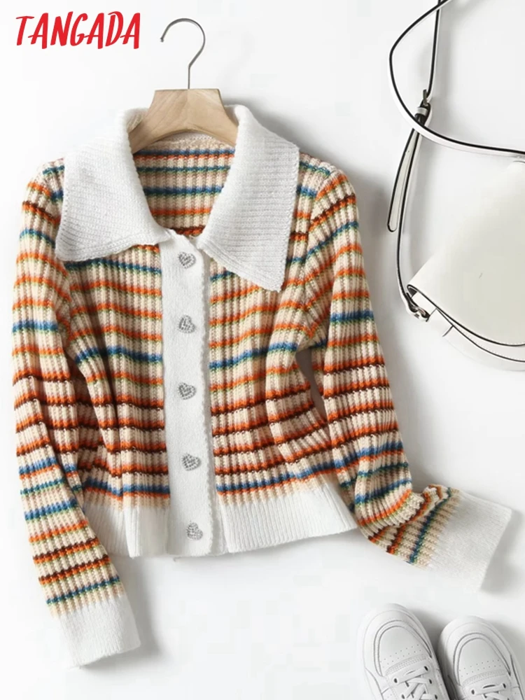 

Женский трикотажный кардиган в полоску, с бисером