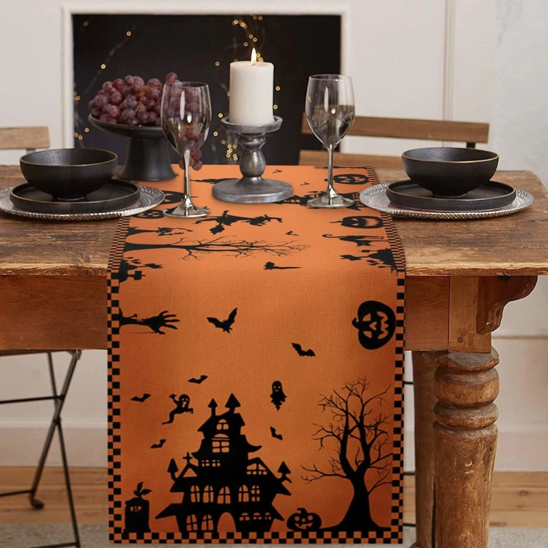 

Halloween Decorations Table Runner For Home Pumpkin Bat Flag Cloth Tablecloth Room Halloween House Horror Party Scary Decor 2023