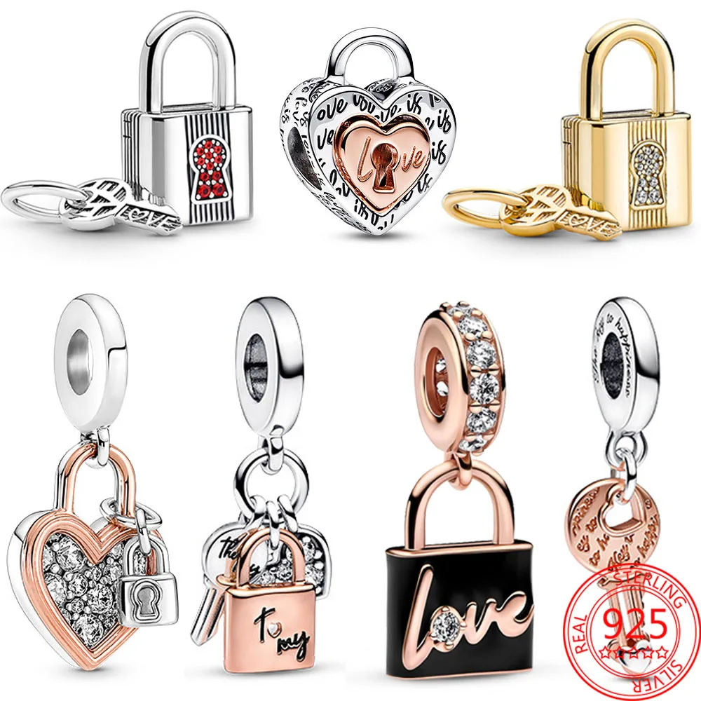

2023 New Colorful adlock Style adlock and Love Key Charm Fit andora Bracelet S925 Sterling Silver Fashion Girl Jewelry Gift