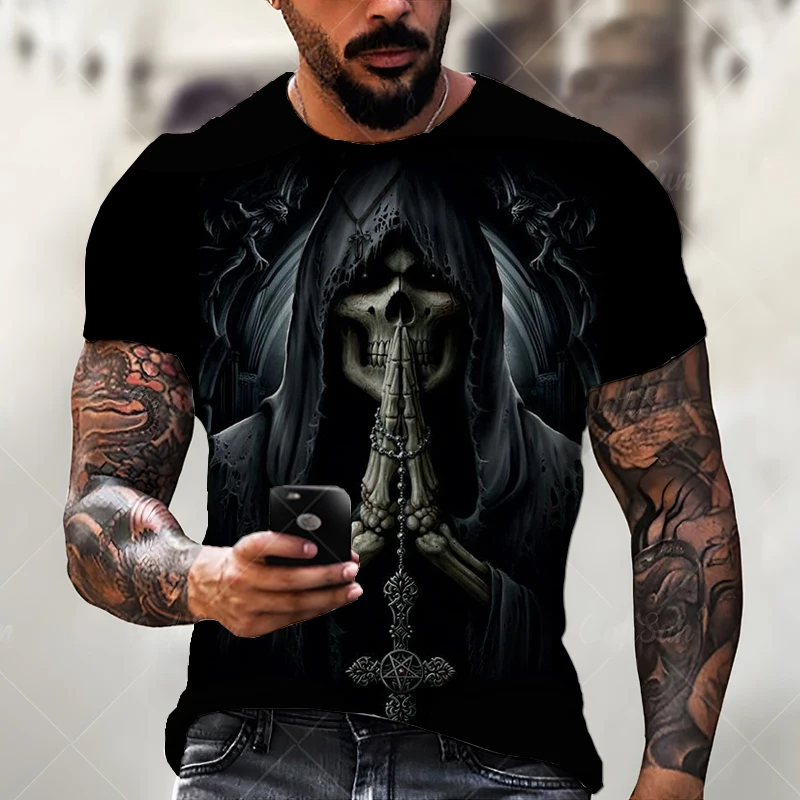 

Vintage Horror Skeleton 3D Printing Men's T-Shirt Summer Classic Casual O Neck Short Sleeve Fashion Loose Oversized Shirt Men's
