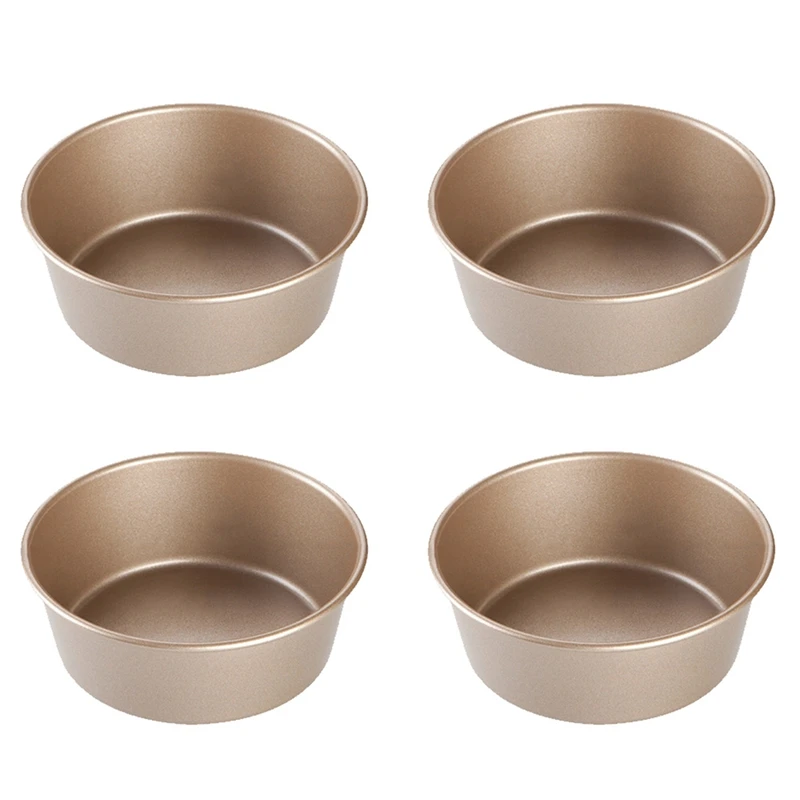 

4Pcs 4 Inch Carbon Steel Golden Mousse Cake Burger Mold Round Non-Stick Pastry Cheesecake Mold Baking Tray Baking Tools