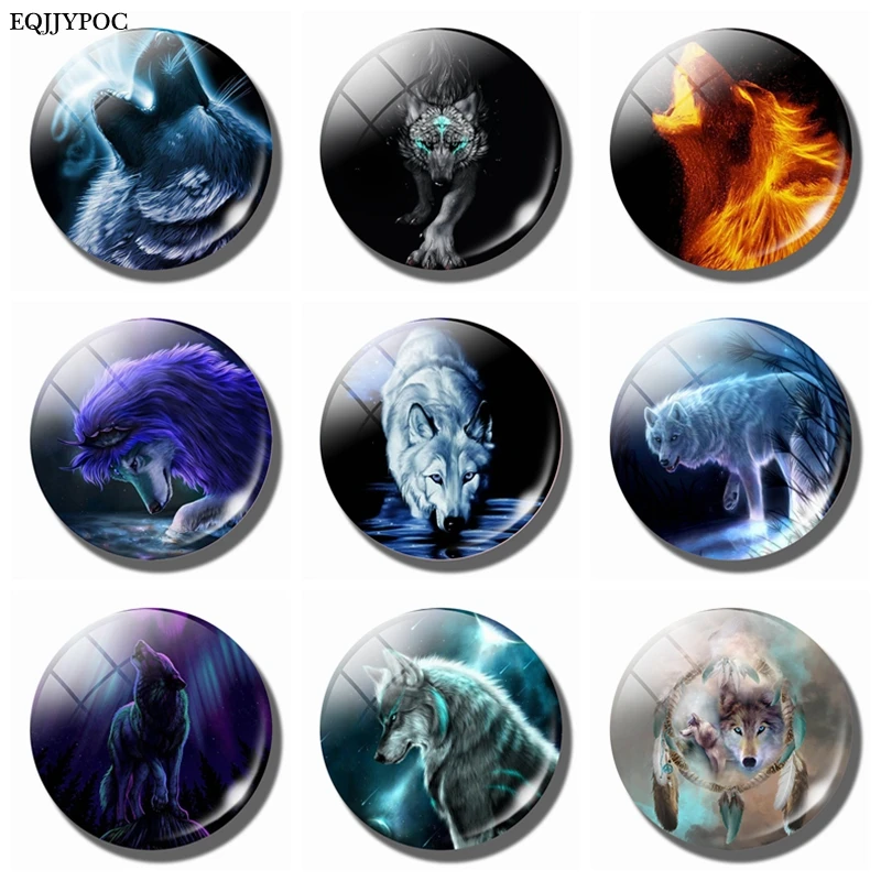 

Wolves Design Magnetic Refrigerator Stickers Picture Fridge Magnet 30mm Crystal Glass Dome Home Decor