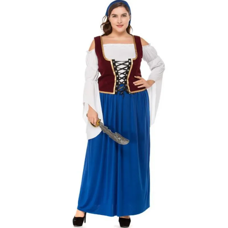 

Adults Female Blue White Pirate Cosplay Women Lady Oktoberfest Performance Costumes Party Decoration Costume Halloween