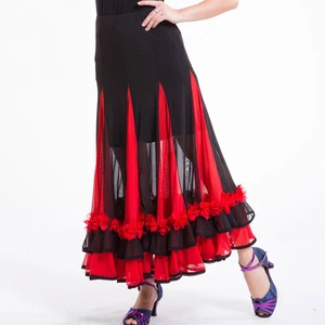 Long Swing Dance Skirt Sequins Embroidery Skirt Modern Dance Skirt National Standard Competition Dancing Waltz Costumes