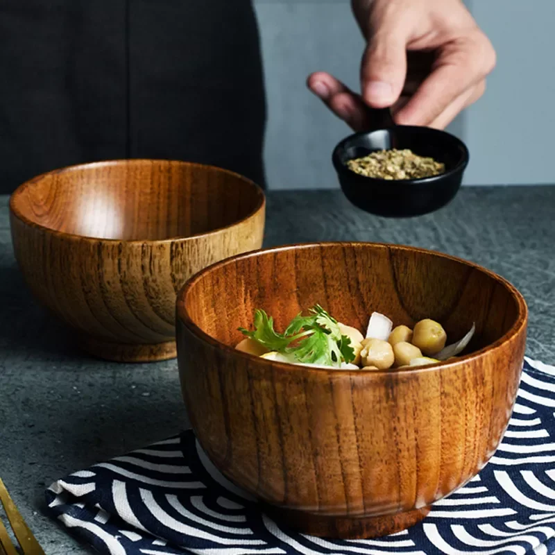 

NEW2023 Japanese Style Wooden Bowl Wood Rice Soup Bowl Salad Bowl Food Container Large Small Bowl For Kids Tableware Wooden Uten