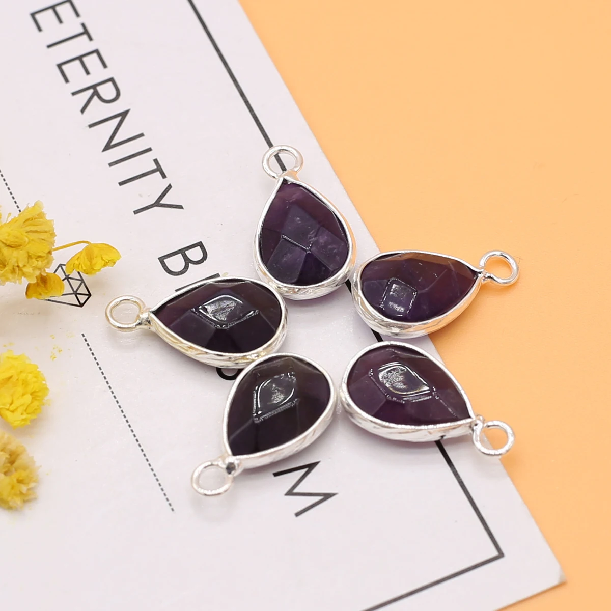 

Trendy Advanced Luxury Female Pendant Silver Amethyst Crystal Stone For Women Vintage Water Drop Wedding Necklace