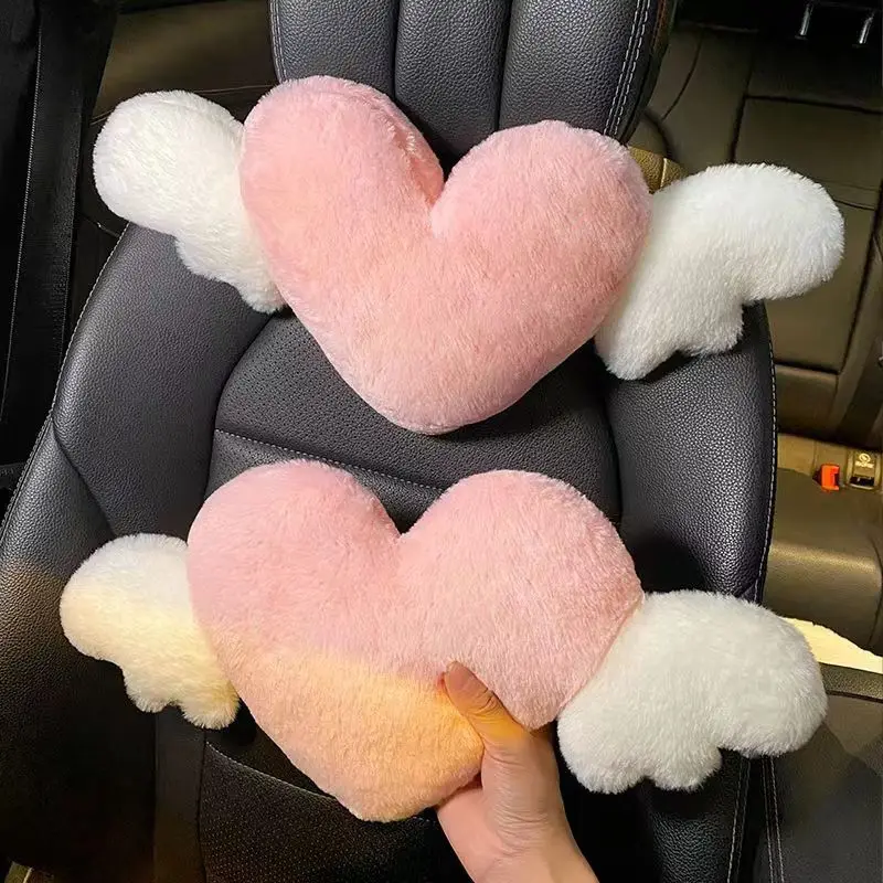 

Short Plush Cute Car Neck Pillow Love Wings Auto Seat Headrest Rest Cushion Automotive Interior Decoration Accessorie Car Pillow