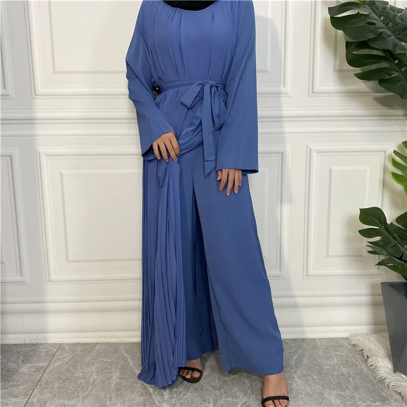 Eid Mubarak Muslim Fashion Jumpsuit Long Arabic Dress Hijab Islam Turkish Clothing African Dresses for Women Pleated Abaya Dubai