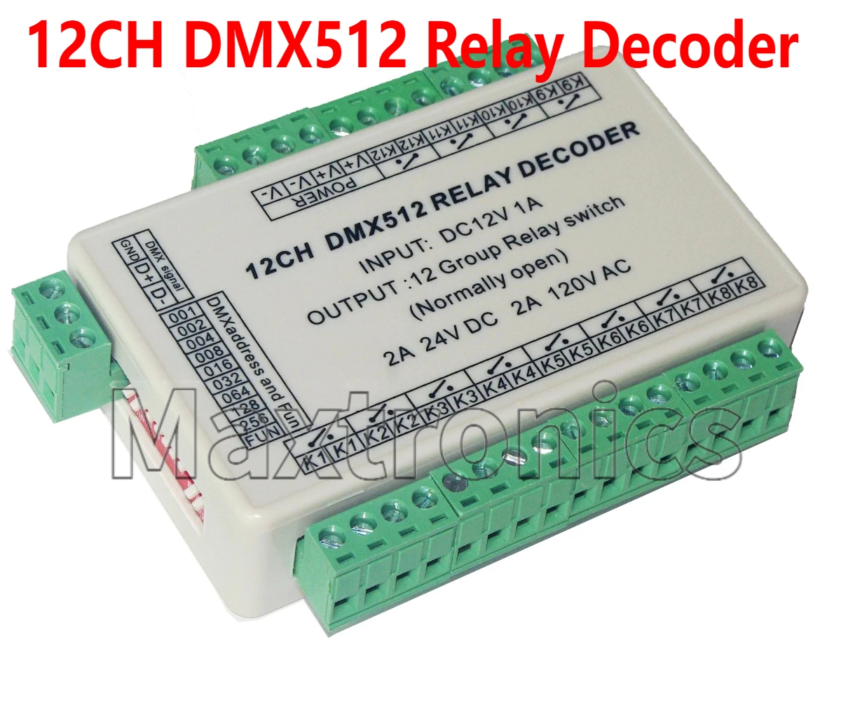 Фото Релейный декодер DC12V 12CH DMX512, 12-позиционный групповой релейный переключатель, 12 каналов * 10A/12 каналов * 2A, диммер для светодиодов DMX-RELAY-12CH-10A №2