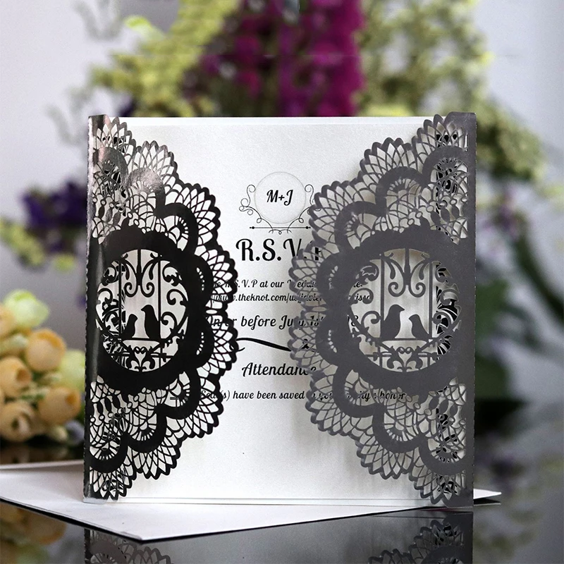 

10pcs Bird Invitation Card Laser Cut Wedding Invitations Card Elegant Greeting Thank You Card Birthday Party Wedding Decoration