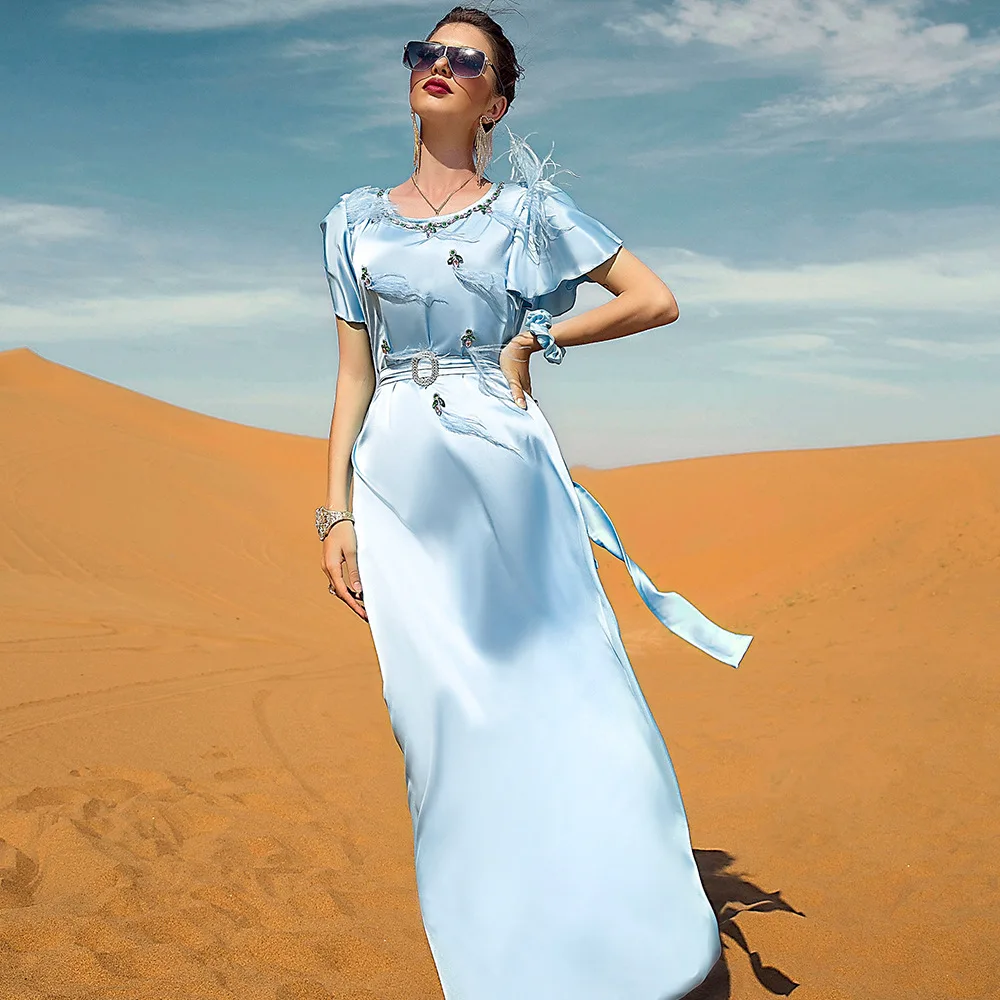 Summer Fashion Moroccan Kaftan Abaya Dubai Turkey Indian Arabe Hijab Muslim Long Evening Dress for Women Caftan Islamic Clothing