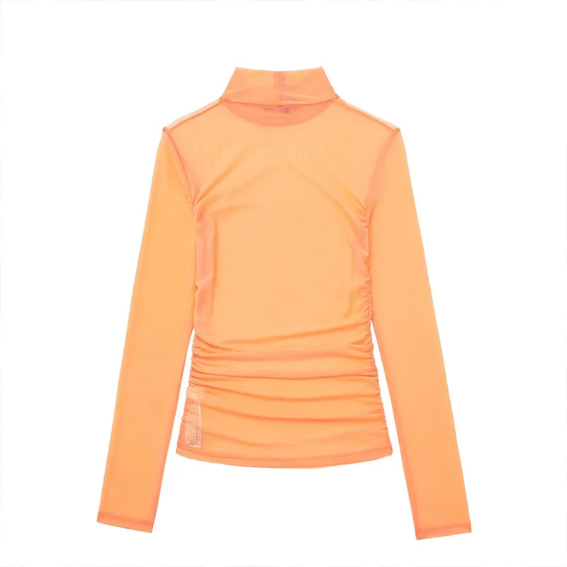 

Женская блузка из тюля со складками, с длинным рукавом