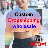 customized women cropped hoodie 3d printed long sleeve hoodie sweatshirt sexy casual teen girls sudaderas dropshipping wholesale