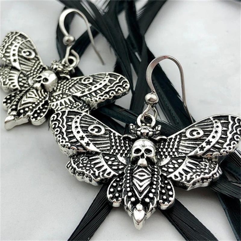 

Fashion Hip Hop Style Death Moth Pendant Women's Earrings Skull Gothic Drop Earrings Glamour Female Party Jewelry Gifts For Her