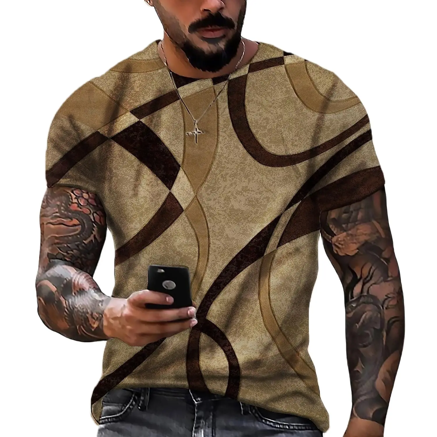 

Summer Geometry 3D Print T Shirts For Men Casual Polyester Crew Neck Loose Short Sleeved Tops Oversized T-shirts Men Clothing
