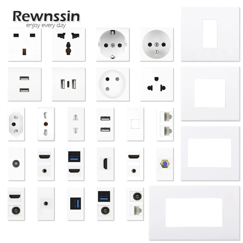 

DIY Wall Outlets Module Italy Brazil EU FR Electrical Sockets,HDMI Data USB 3.0,Cat5e CAT6 TV Network Ports,Type C USB Sockets