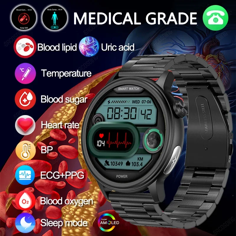 Смарт-часы с ЭКГ + ППГ HRV монитором сердечного ритма и мочевой кислоты