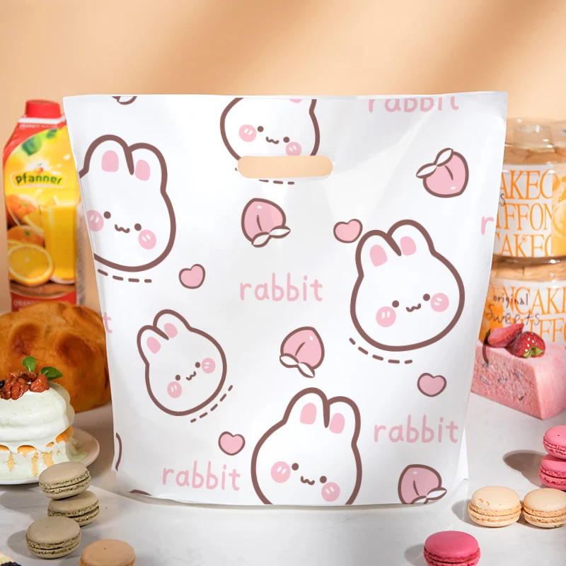 

50PCS Transparent Clear Letter Plastic Packaging Bags Hand Handle Cute Cake Bakery Pouch Food Dessert Flat Bottom Takeout Bag
