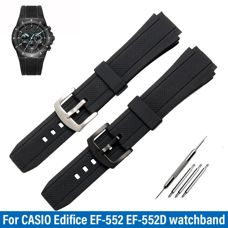 Black Silicone Rubber Sports Watch Strap For Casio Edifice EF-552 EF552 Watchbands EF-552D Men Bracelet Stainless Clasp 25*20mm