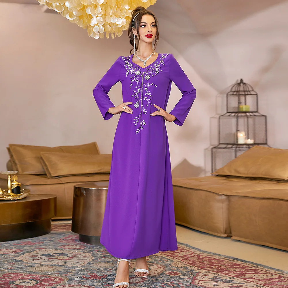 Diamond Abaya Muslim Dubai Dresses For Women 2023 Long Sleeves Ramadan Arabic Caftan Moroccan Turkey Evening Dresses For Ladies
