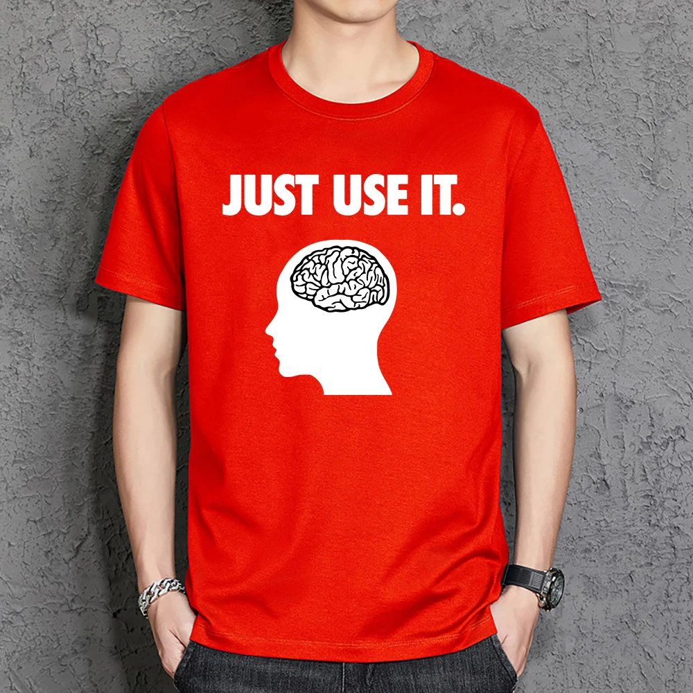 

Мужская футболка Juse с принтом «Use It -Your Brain», Классические дышащие футболки, хлопковая одежда с круглым вырезом, повседневная мужская футболка в стиле Харадзюку