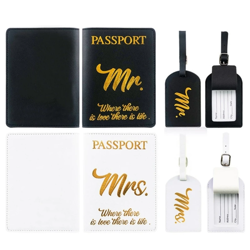 

Mr Mrs Passport Holder Luggage Tag Card Cover for Women Men Lover Couple Wedding Travel Gift