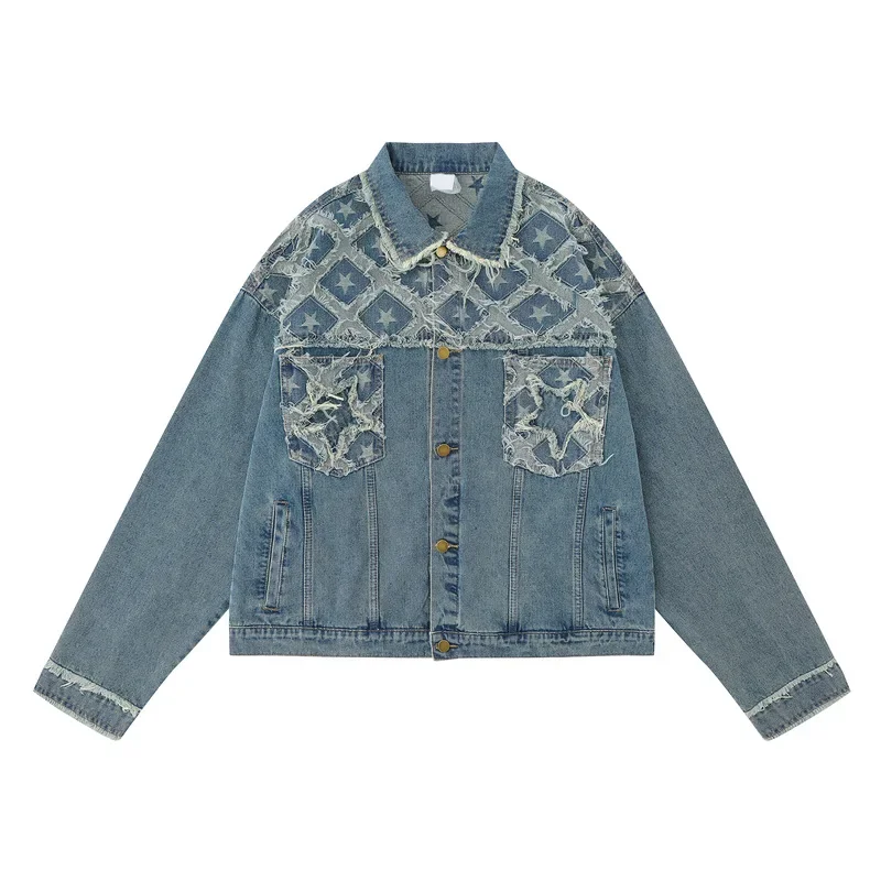 Yprsamerican Стиль Уличная одежда вышитая звезда моющаяся джинсовая куртка для мужчин