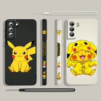 pikachu cute cartoon for samsung galaxy s22 s21 s20 s10 note 20 10 ultra plus pro fe lite liquid left rope silicone phone case