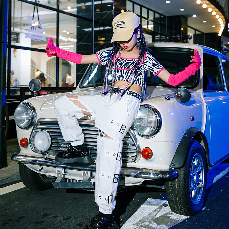 

Детские джазовые танцевальные костюмы для девочек, модные Подиумные сценические костюмы в стиле хип-хоп, костюм для современных уличных та...