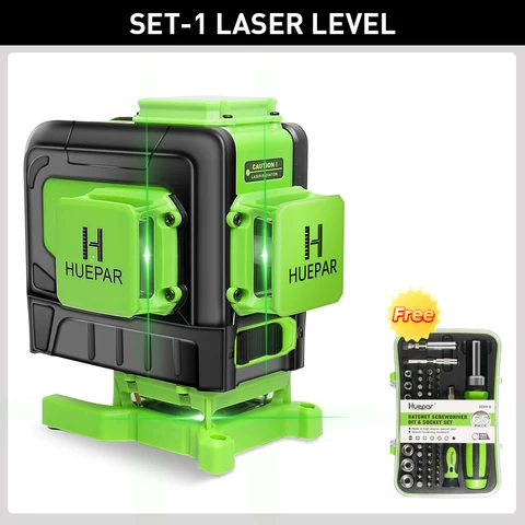 Huepar 12 linee livello laser a linea trasversale 3D Osram Green Beam con telecomando e batteria agli ioni di litio per set di strumenti laser per pavimenti in piastrelle