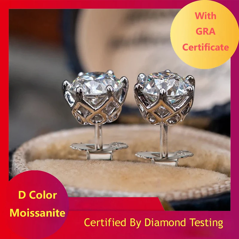 

Classic 925 Silver Earring Cut Real 0.5/1CT VVS1 D Color Moissanite Gemstone Wedding Stud Earrings For Women Party Fine Jewelry