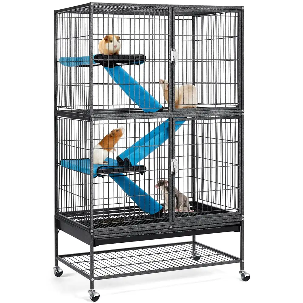 

Клетка для домашних животных, черная птичья клетка, вращающаяся металлическая 2-х этажная Модель со съемными рампами, манеж для животных