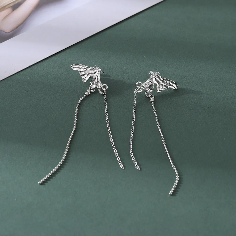 

Fashion Silver Butterfly Tassel Without Ear Hole Ear Clip Girl Simple Angel Wings Ear Hanging Ear Bone Ear Jewelry Gifts