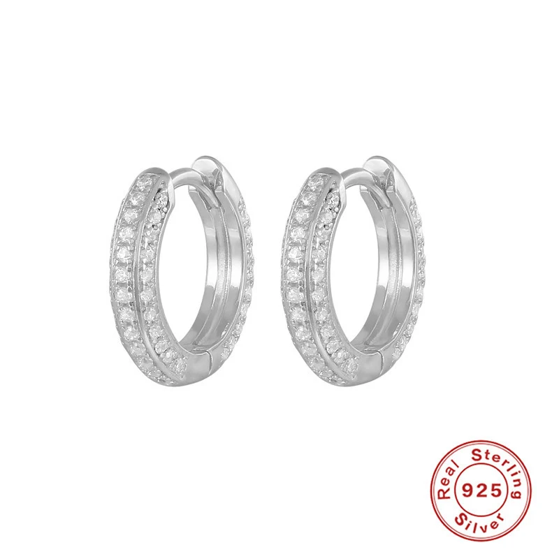 

S925 Silver Small Delicate Hoop Earrings with Zircon Trim Bohemia Ladies Fashion Party Banquet Trending Same Style Earring Gift