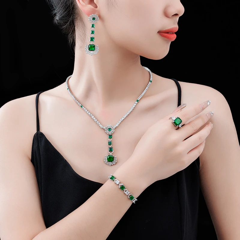 

Four-piece Jewelry Sets AAA Cubic Zirconia Pendant Necklace Earrings Ring bracelet for Women Ladies Brides Party Beautiful