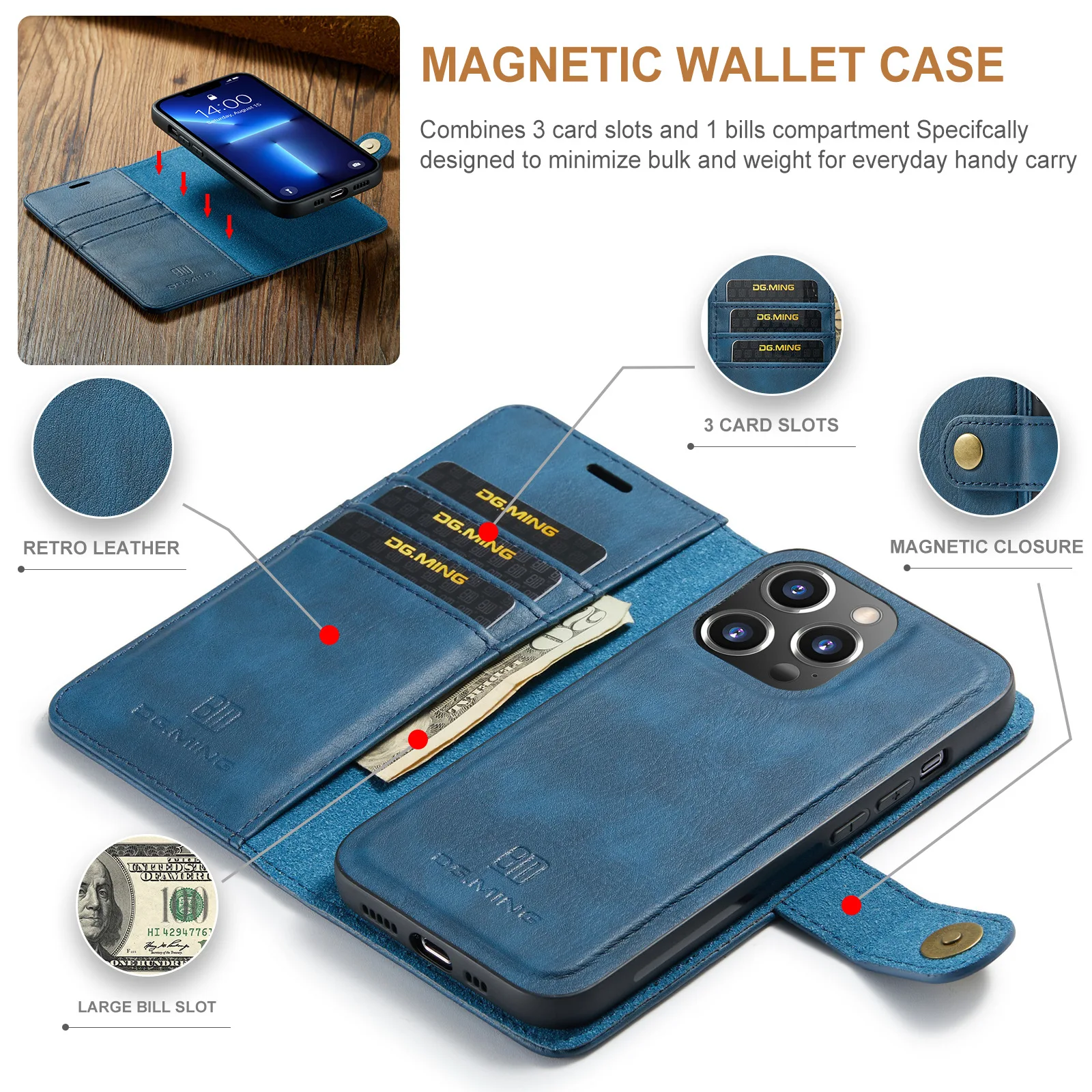 

Роскошный Магнитный съемный Карманный Чехол-бумажник для карт для iPhone 14 13 11 12 Pro Max 13 Mini X XS Max XR 6 6s 7 8 Plus кожаный чехол