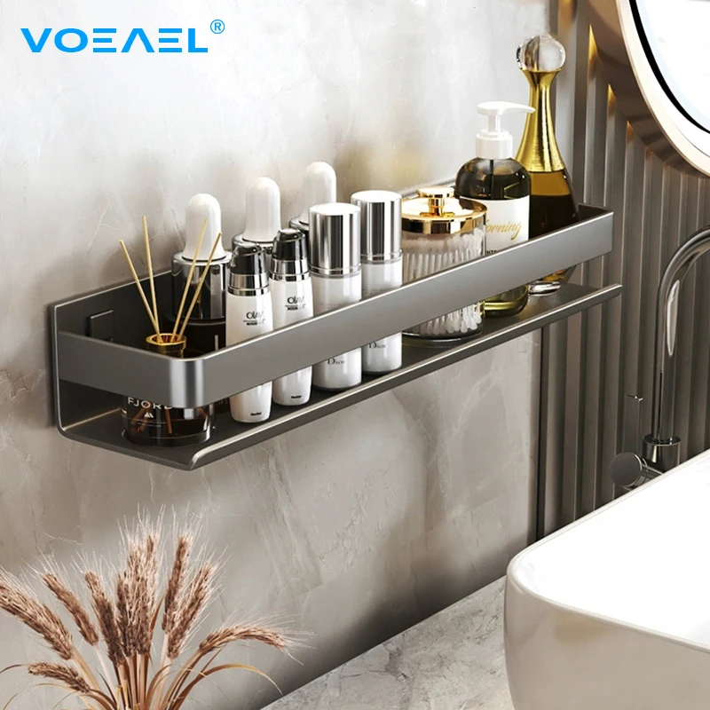 

VOEAEL Black Bathroom Shelf No Drilling Makeup Organizer Mental Corner Shelf Shampoo Storage Shelf Shower Wall Rack Bathroom