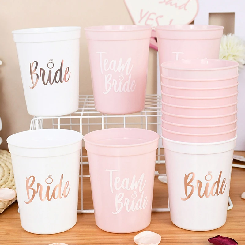 

Rose Gold Bachelorette Party Team Bride To Be Plastic Cup Wedding Bridal Shower Decoration Hen Party Drinking Cups Supplies