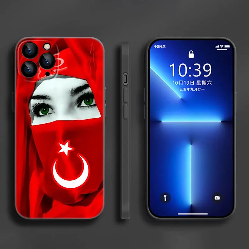 Черный силиконовый чехол с турецким флагом для Apple iPhone 12 13 Mini 11 14 15 Pro Max 7 8 Plus X XR XS SE