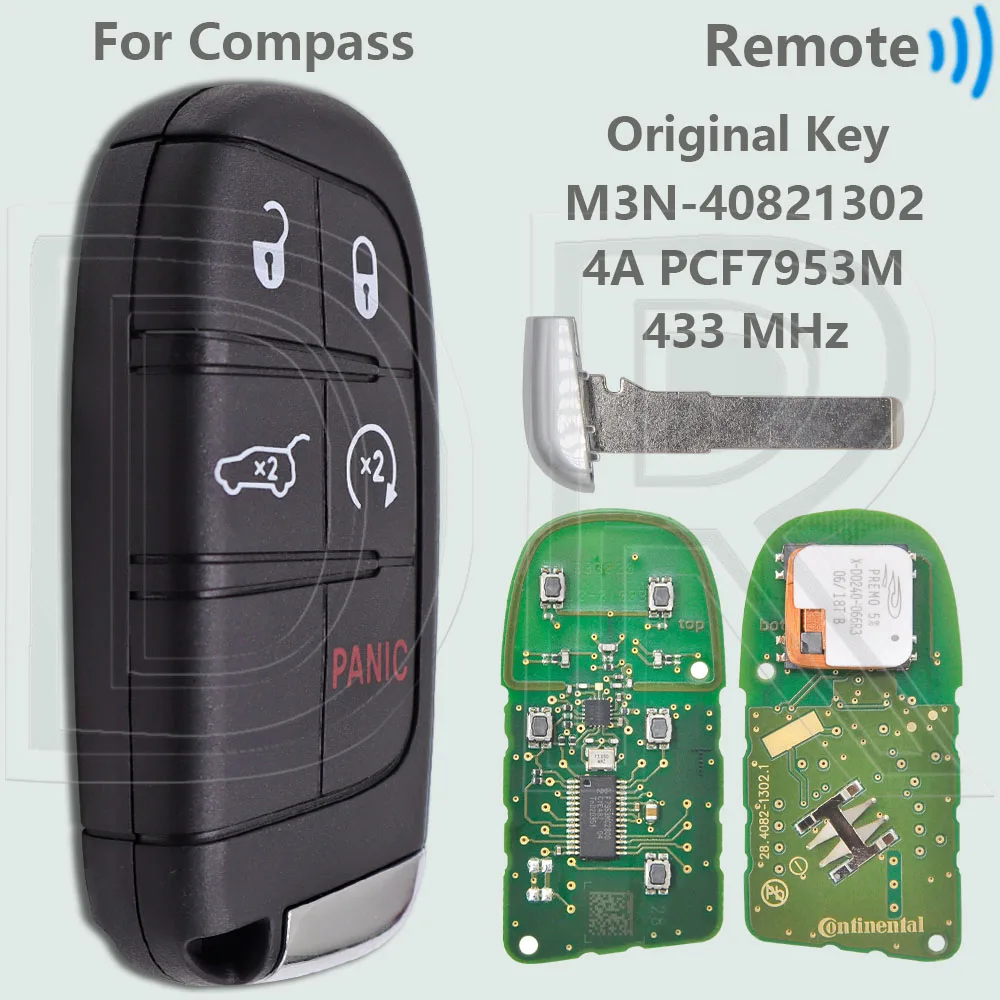 

DR оригинальный чип 4A PCF7953M 433 МГц бесконтактная смарт-карта SIP22 лезвие автомобильный дистанционный ключ M3N- 40821302 Для Jeep Compass 2017-2020
