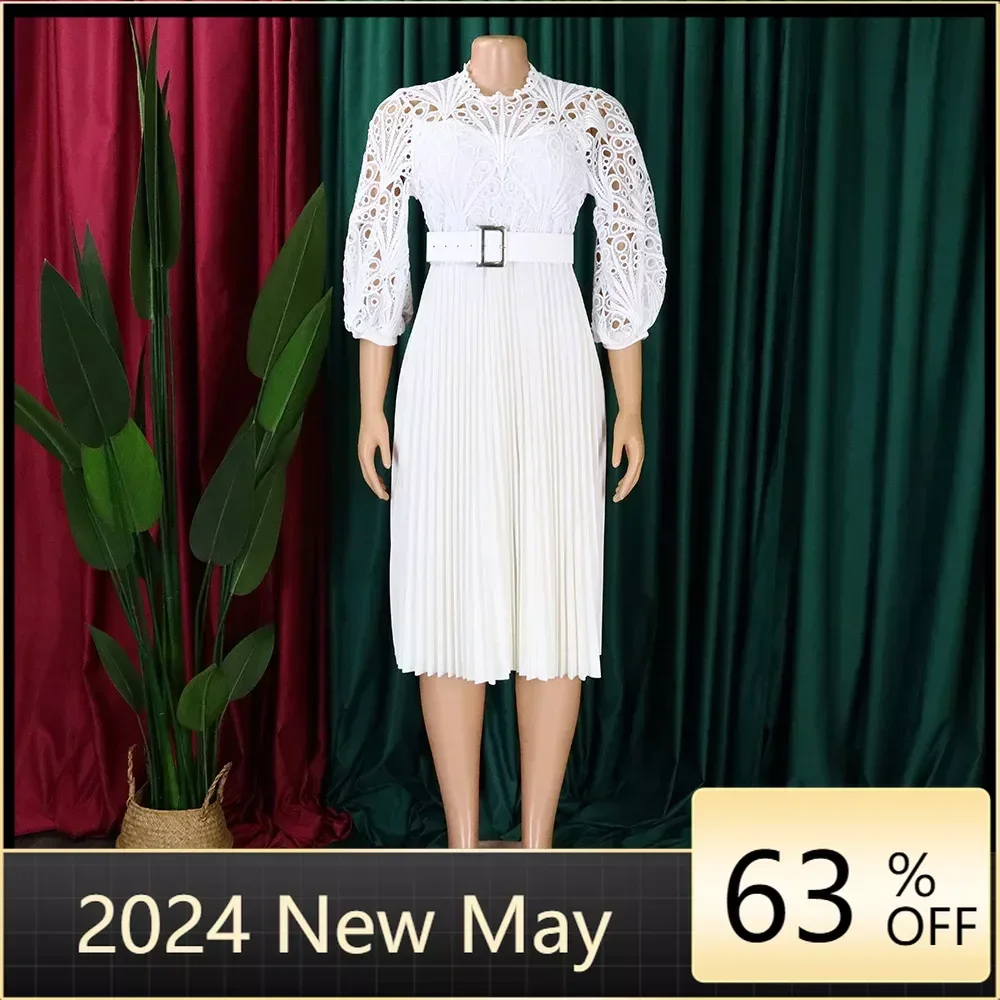 Роскошные плиссированные платья Кружевное лоскутное платье для женщин 2024