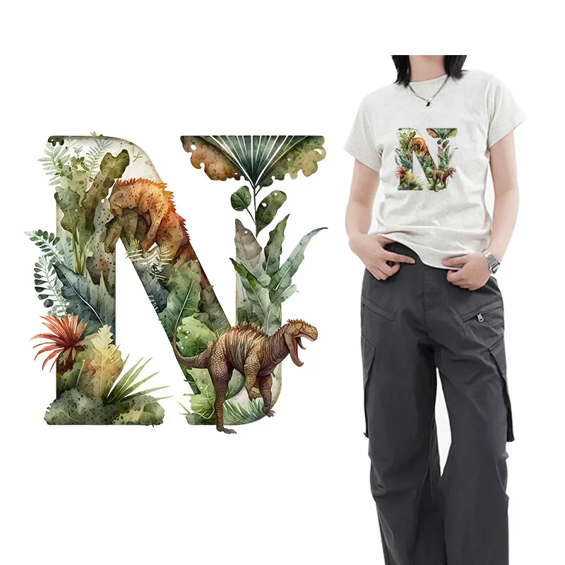 Тропическое растение динозавр надпись A-Z визуальный дизайн Термотрансферная